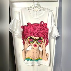 Women's T-shirt Decorative With Fancy Sleeves (L)